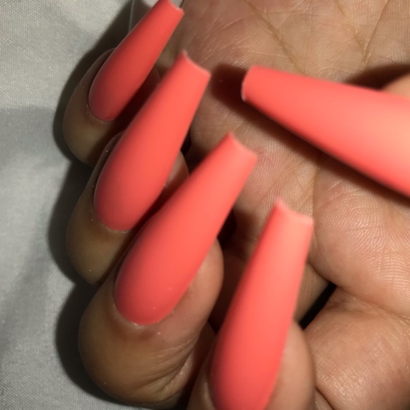 Orange n peach luxury acrylic press on nails available in and length n shape - Picture 2 of 6